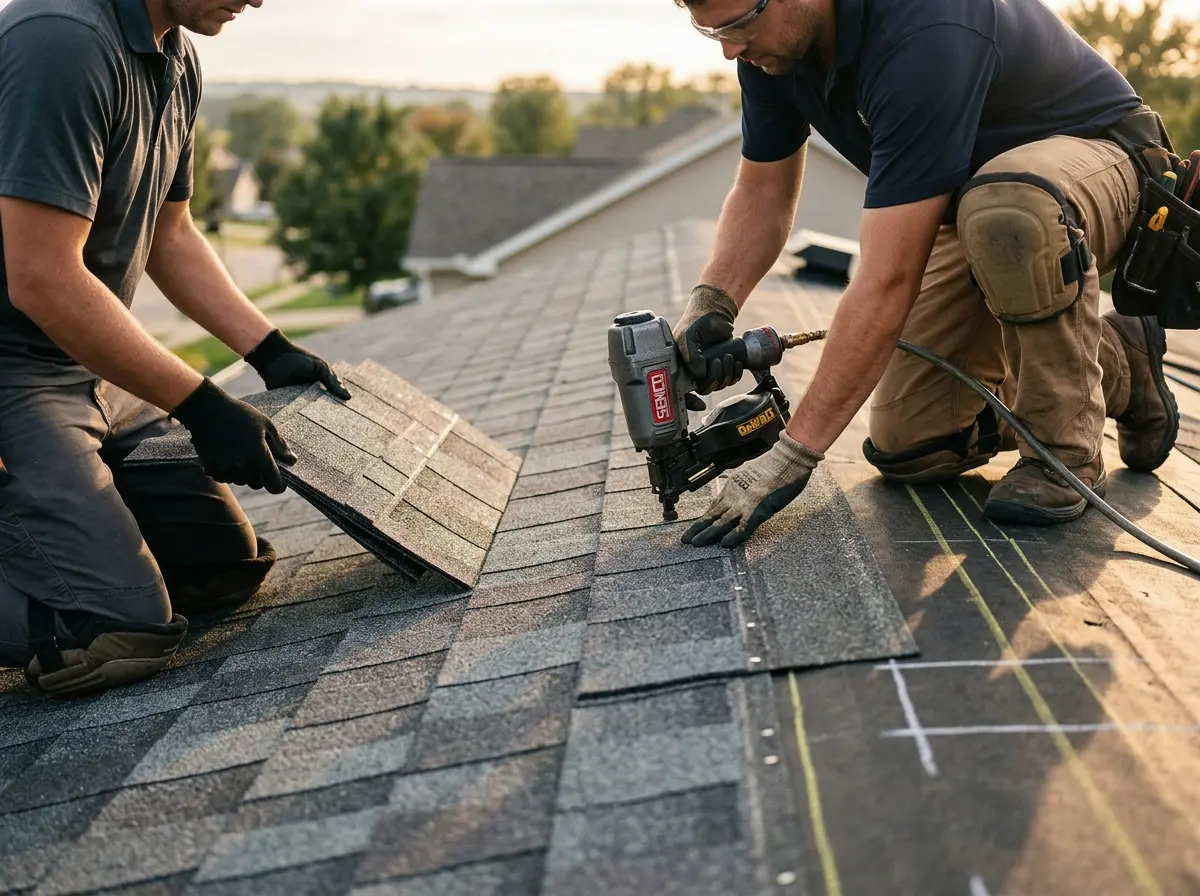 Professional roofer working on a residential roof in El Sobrante